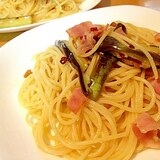 からっと揚げなすとベーコンのパスタ